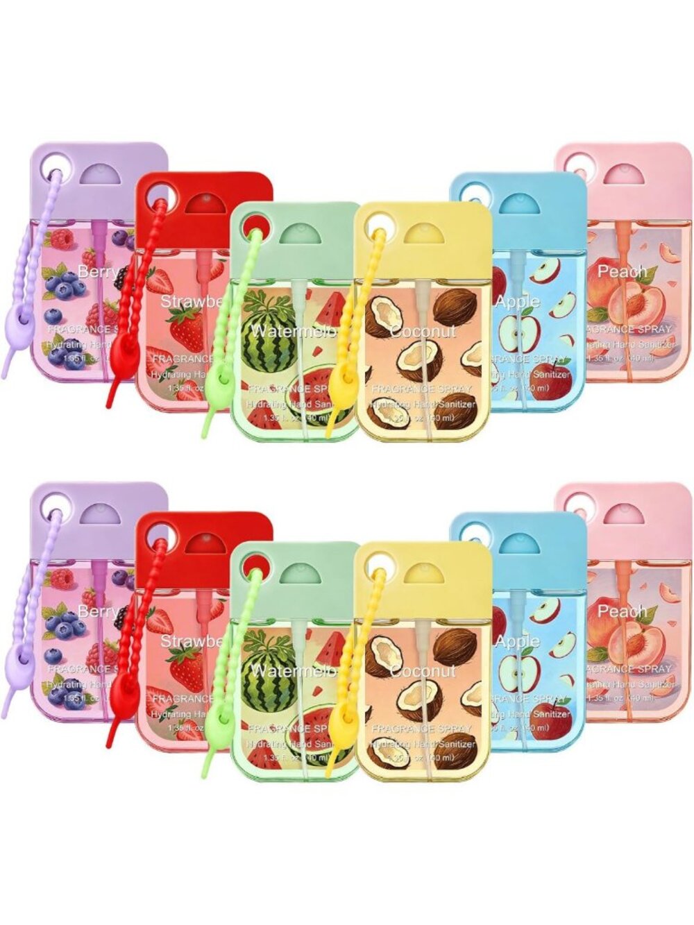 12 Mini Hydrating Hand Sanitizer Sprays with Keychain - Cute & Portable Set